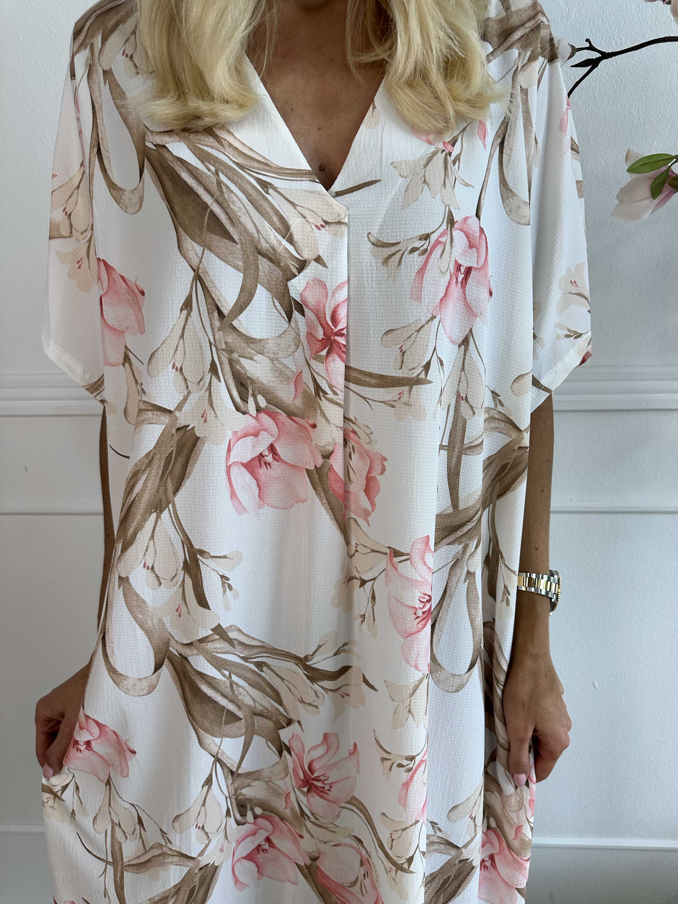 Mallie - Blommönstrad skjortklänning med v-ringning